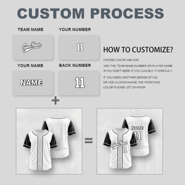 Unisex Black & White Red Baseball Jersey – Custom Name & Number