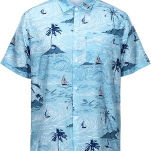 Men's Short-Sleeve Hawaiian Shirt - Green Sailing Print