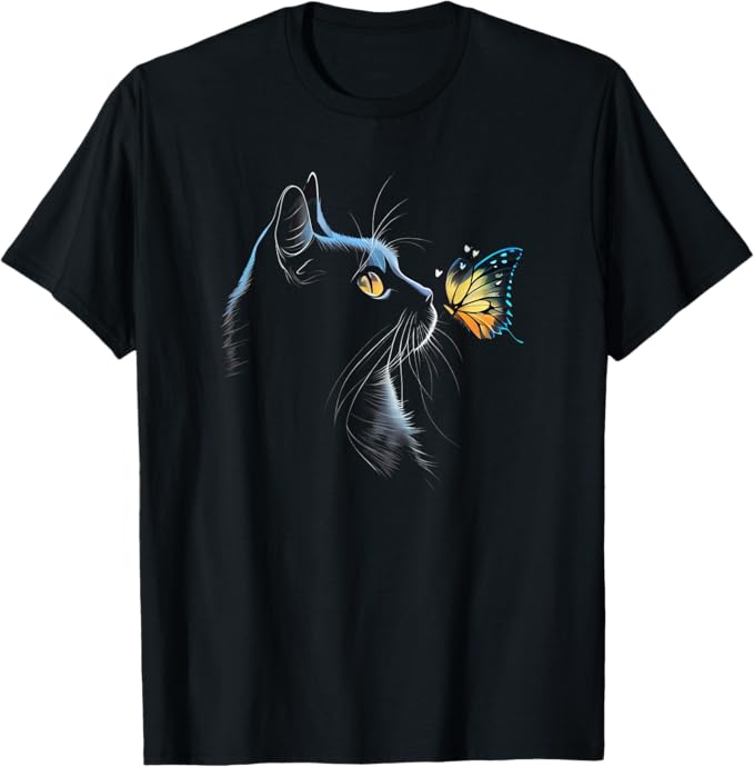 Cat and Butterfly T-Shirt - Image 1